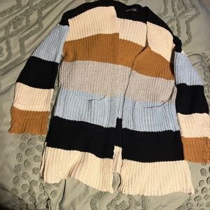 SHEIN Colorblock Cardigan in Black, Cream, Tan, and Blue